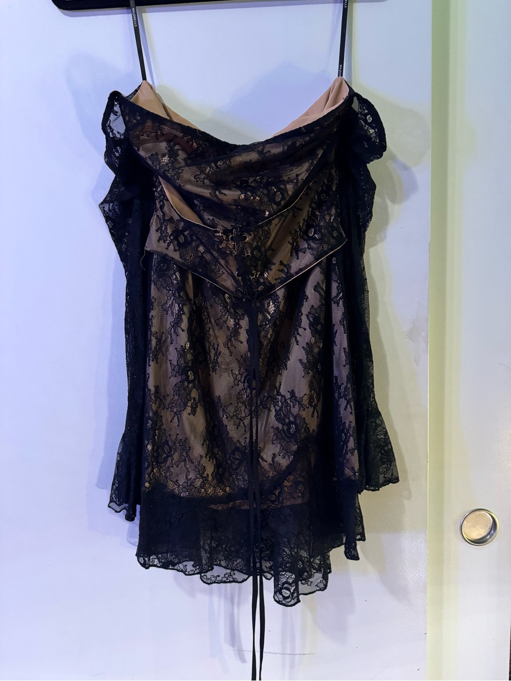 MAJORELLE Black Lace Overlay Women's Dress with Nude Lining